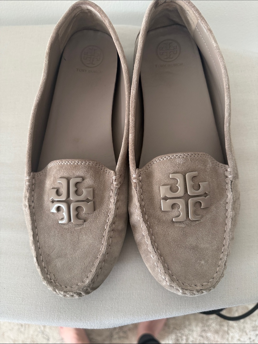 Tory Burch Taupe Suede Logo Loafers size 9